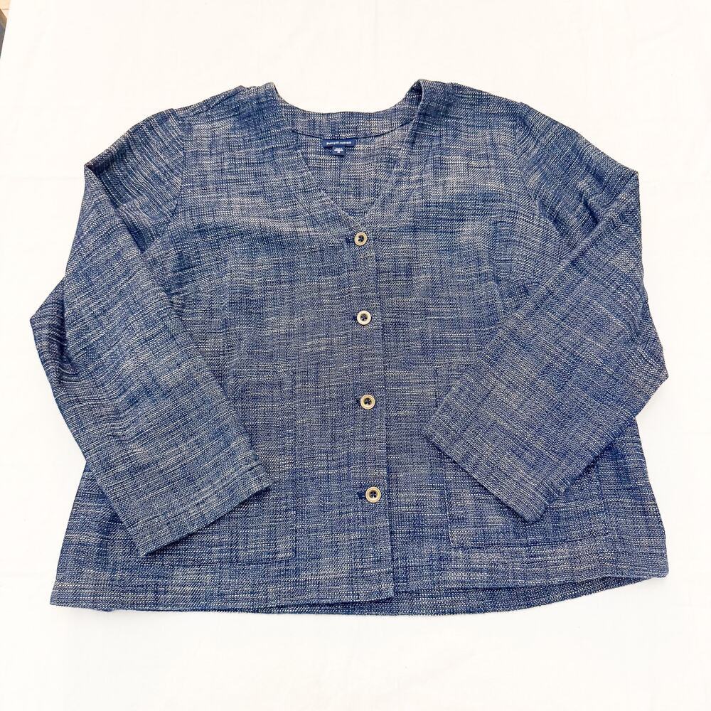 Pure Jill Indigo 4-Button Woven Blazer Navy Blue Size 2X EUC